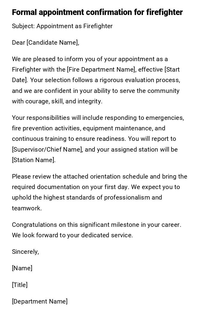 Formal appointment confirmation for firefighter