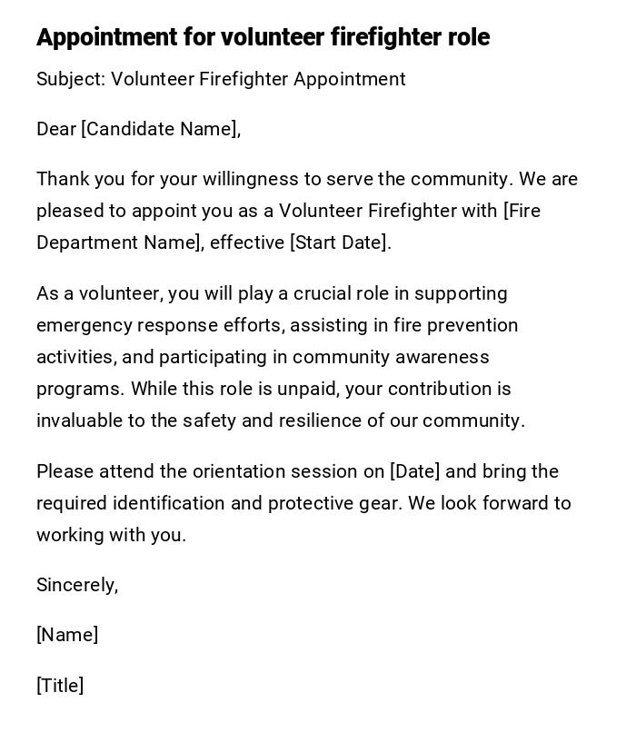 Appointment for volunteer firefighter role