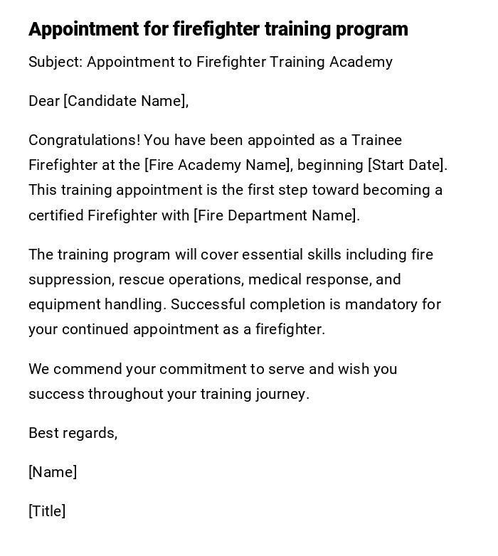 Appointment for firefighter training program