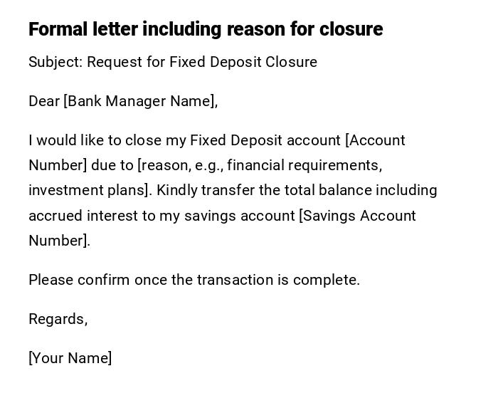 Formal letter including reason for closure