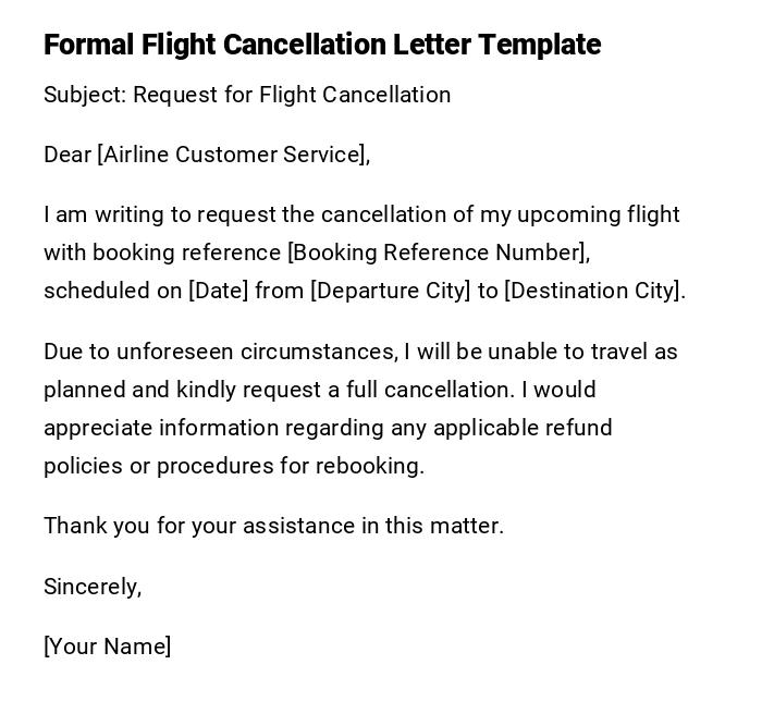 Formal Flight Cancellation Letter Template