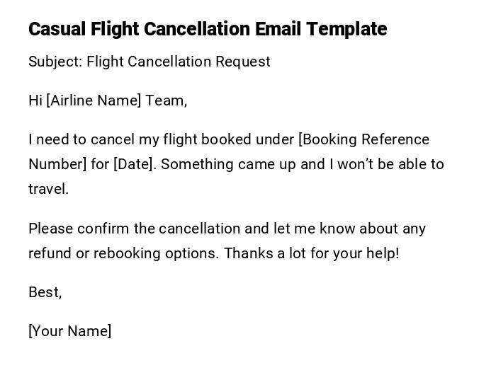 Casual Flight Cancellation Email Template