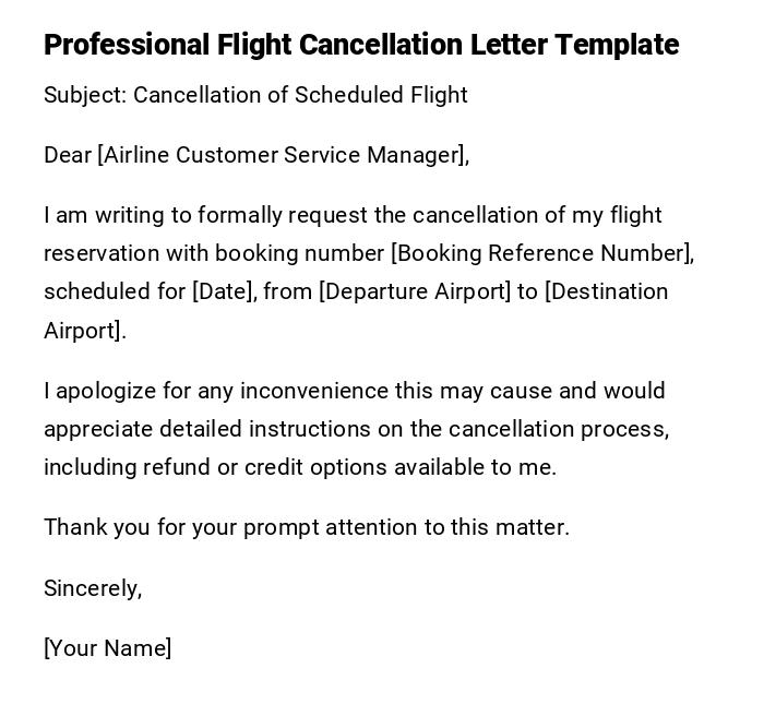 Professional Flight Cancellation Letter Template