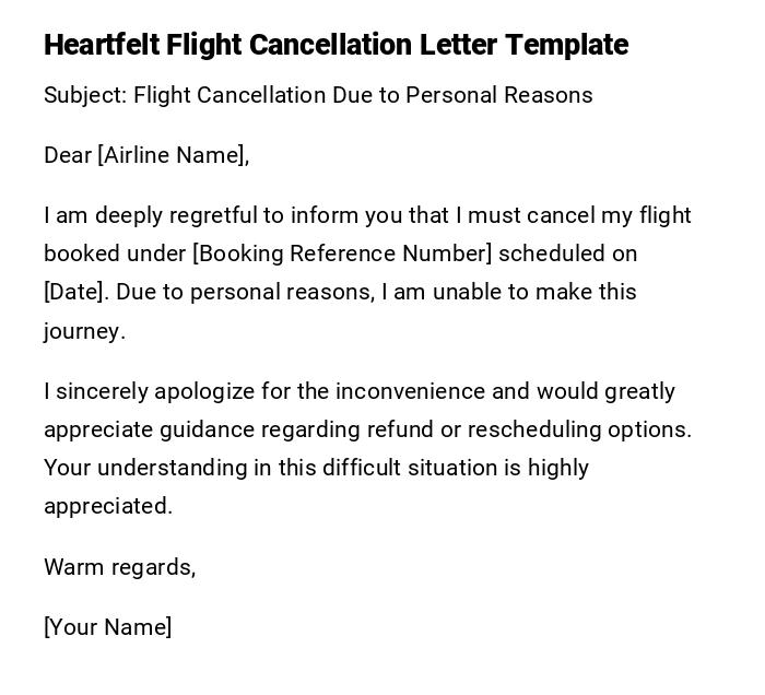 Heartfelt Flight Cancellation Letter Template
