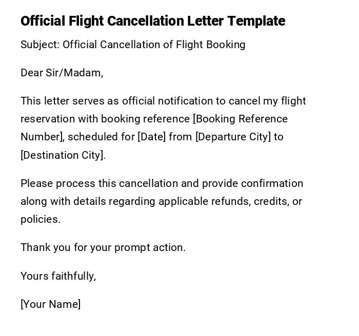 Official Flight Cancellation Letter Template