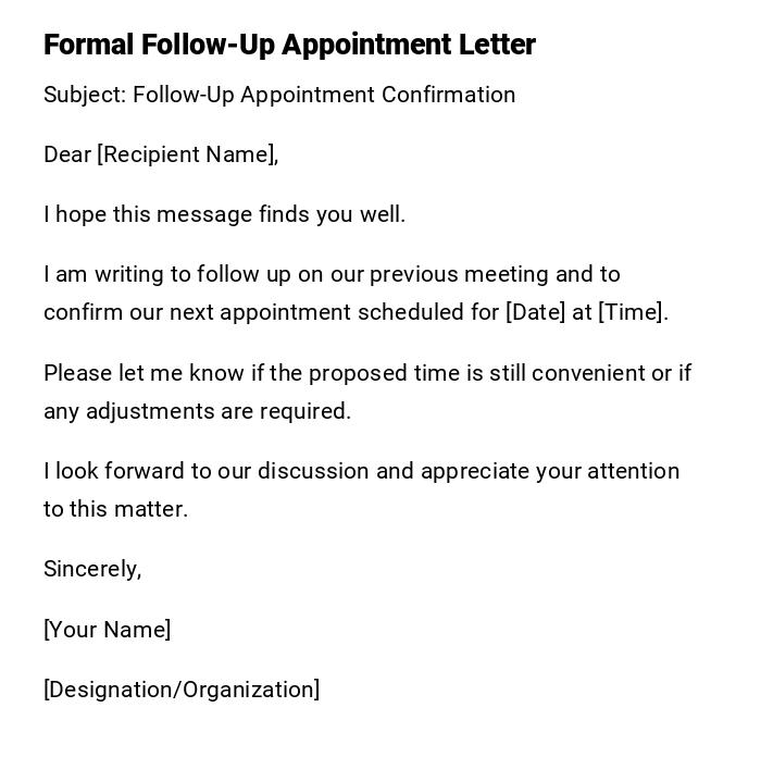 Formal Follow-Up Appointment Letter