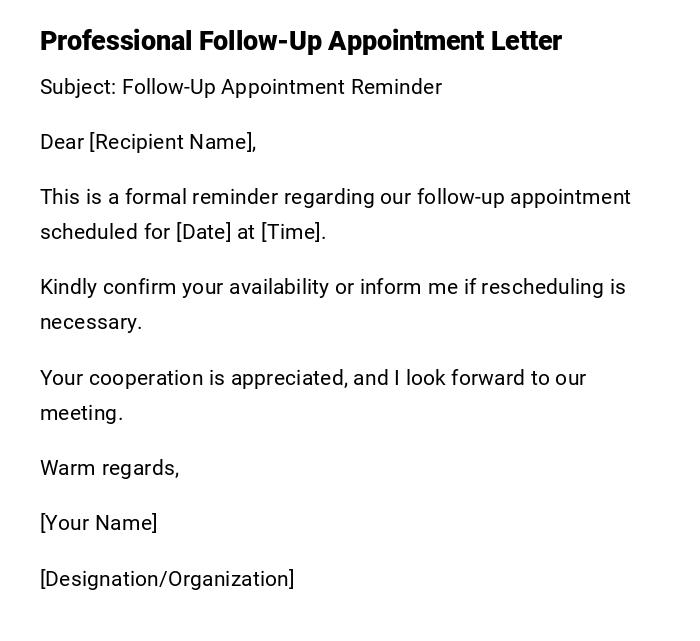 Professional Follow-Up Appointment Letter