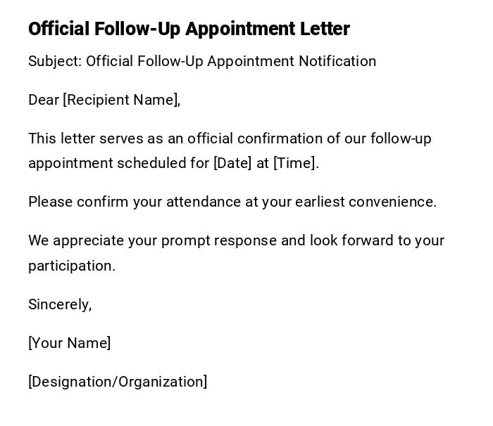 Official Follow-Up Appointment Letter