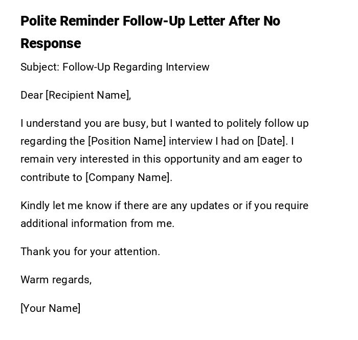 Polite Reminder Follow-Up Letter After No Response