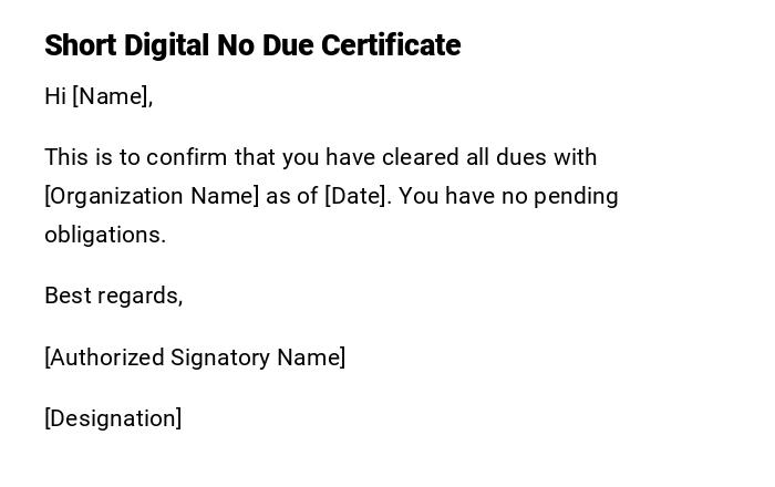 Short Digital No Due Certificate