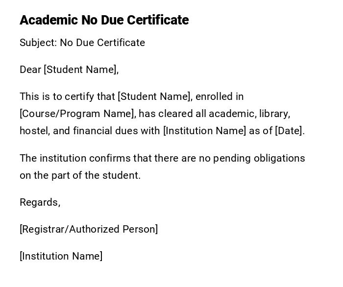 Academic No Due Certificate