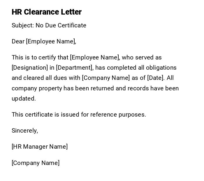 HR Clearance Letter