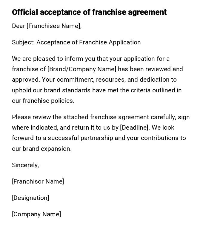 Official acceptance of franchise agreement
