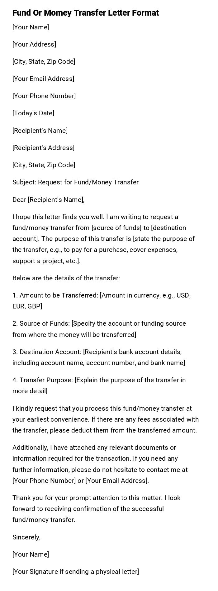 Fund Or Momey Transfer Letter Format Fund Or Momey Transfer Letter Format