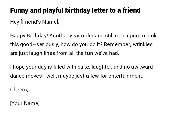 Funny and playful birthday letter to a friend