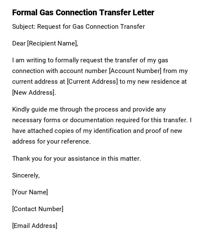 Formal Gas Connection Transfer Letter