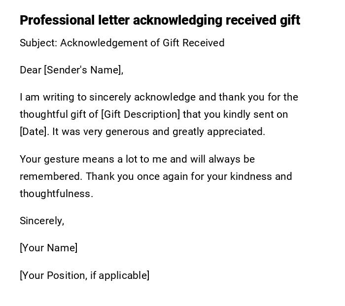 Professional letter acknowledging received gift