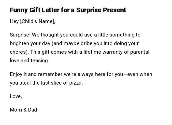 Funny Gift Letter for a Surprise Present