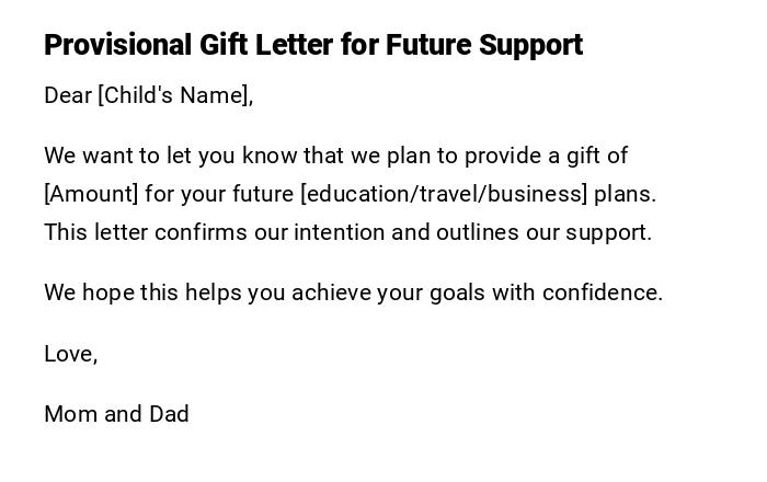 Provisional Gift Letter for Future Support