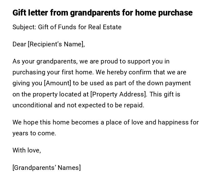 Gift letter from grandparents for home purchase