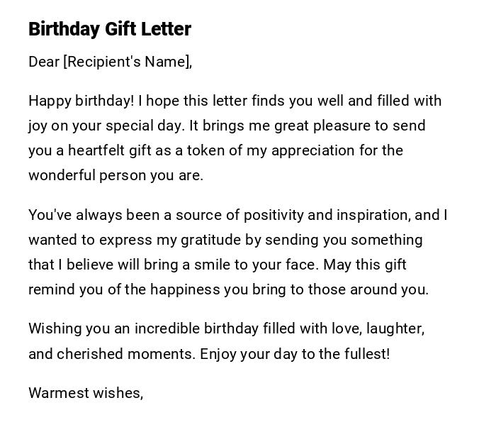 Birthday Gift Letter