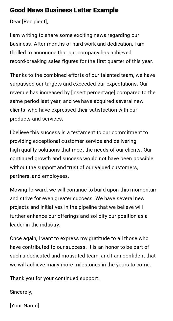 Good News Business Letter Example
