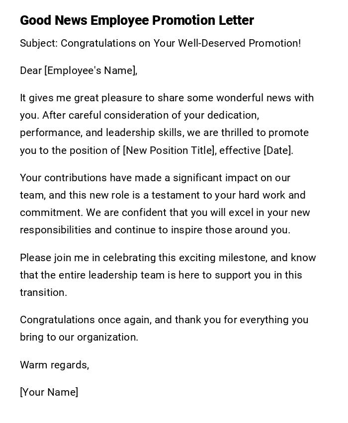 Good News Employee Promotion Letter