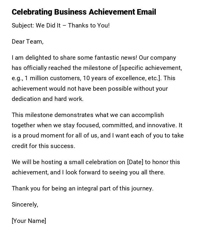Celebrating Business Achievement Email