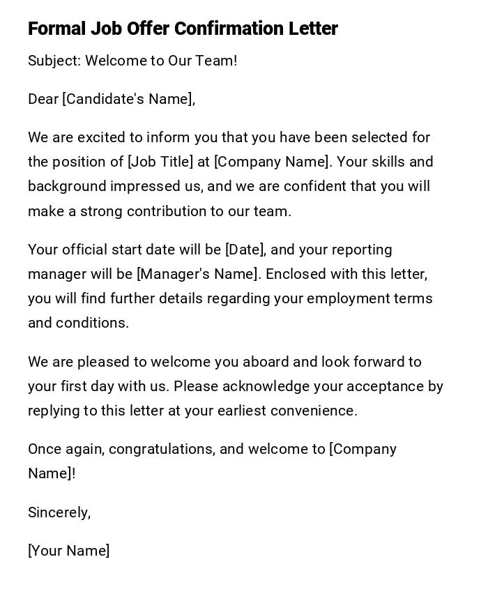 Formal Job Offer Confirmation Letter