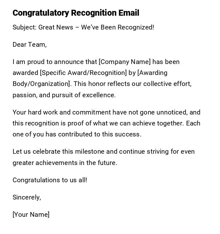 Congratulatory Recognition Email