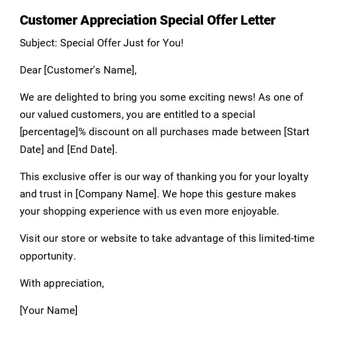 Customer Appreciation Special Offer Letter