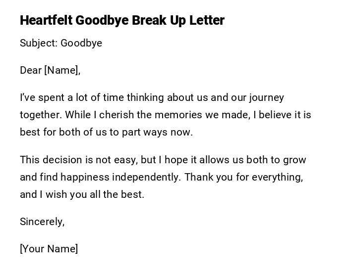 Heartfelt Goodbye Break Up Letter