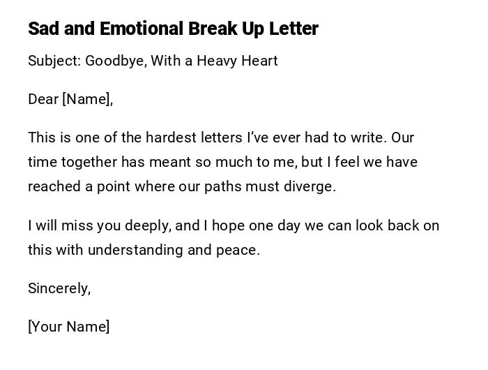 Sad and Emotional Break Up Letter