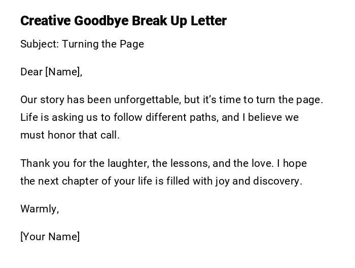 Creative Goodbye Break Up Letter