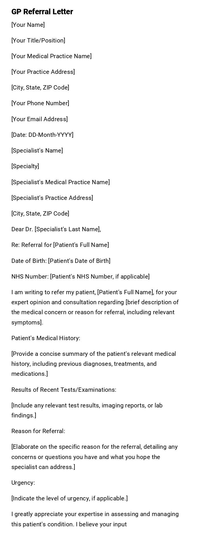 GP Referral Letter GP Referral Letter