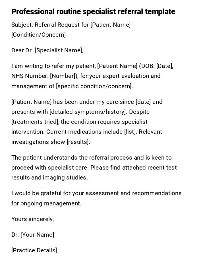 Professional routine specialist referral template Professional routine specialist referral template