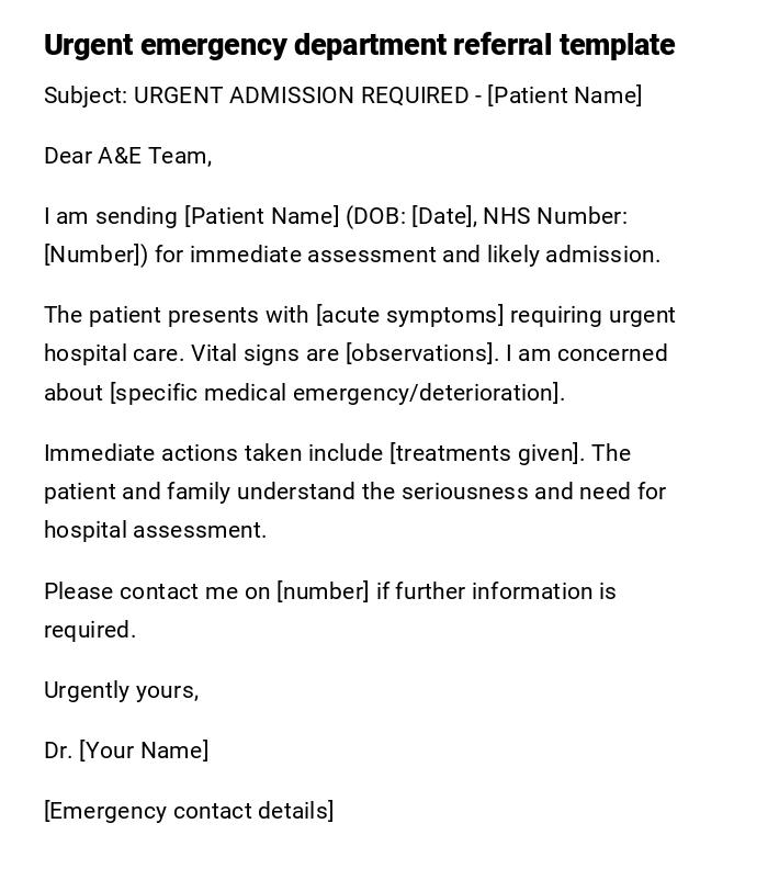 Urgent emergency department referral template Urgent emergency department referral template