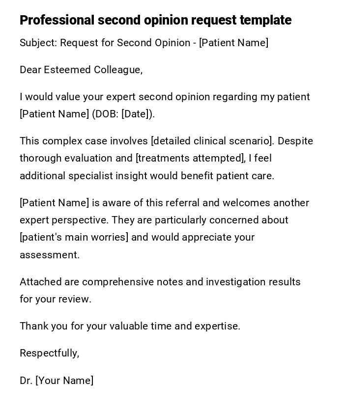 Professional second opinion request template Professional second opinion request template