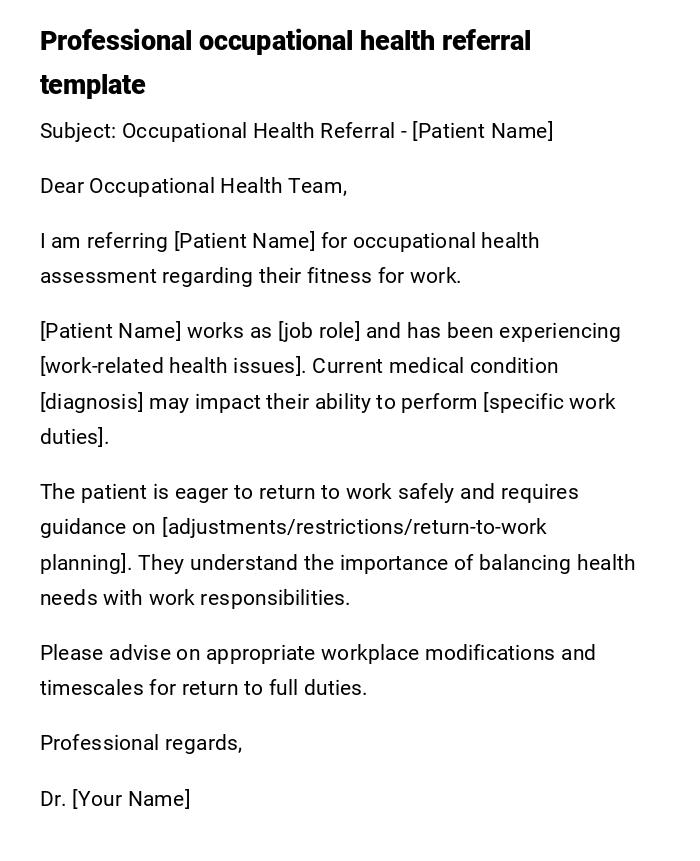 Professional occupational health referral template Professional occupational health referral template