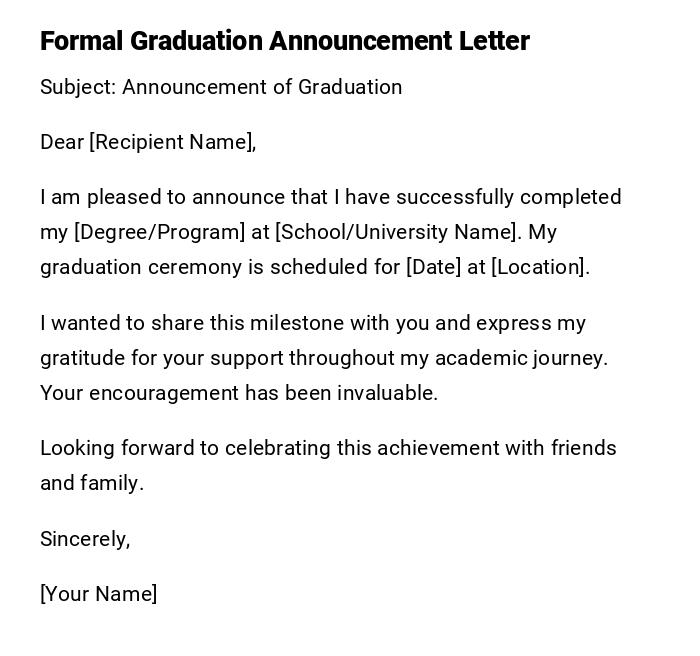Formal Graduation Announcement Letter