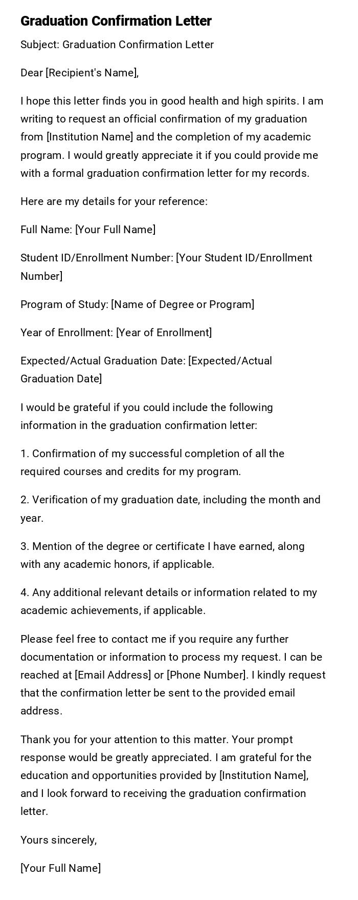 Graduation Confirmation Letter