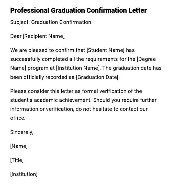 Professional Graduation Confirmation Letter