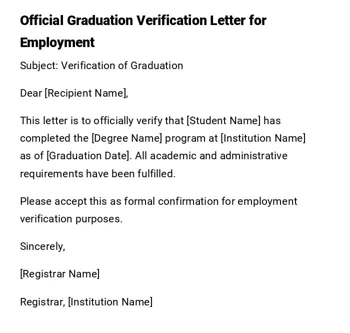 Official Graduation Verification Letter for Employment