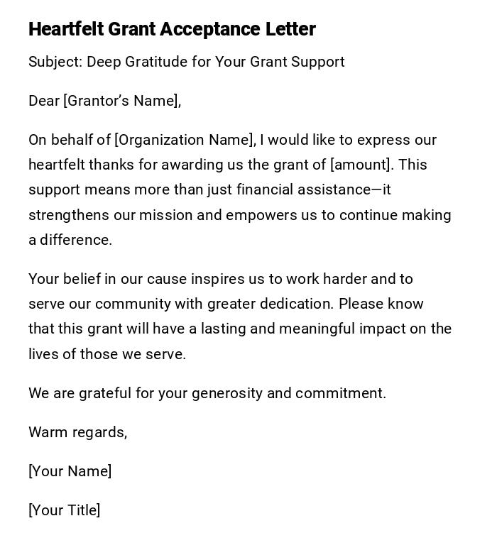 Heartfelt Grant Acceptance Letter