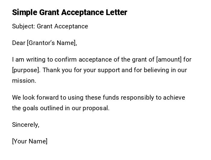 Simple Grant Acceptance Letter