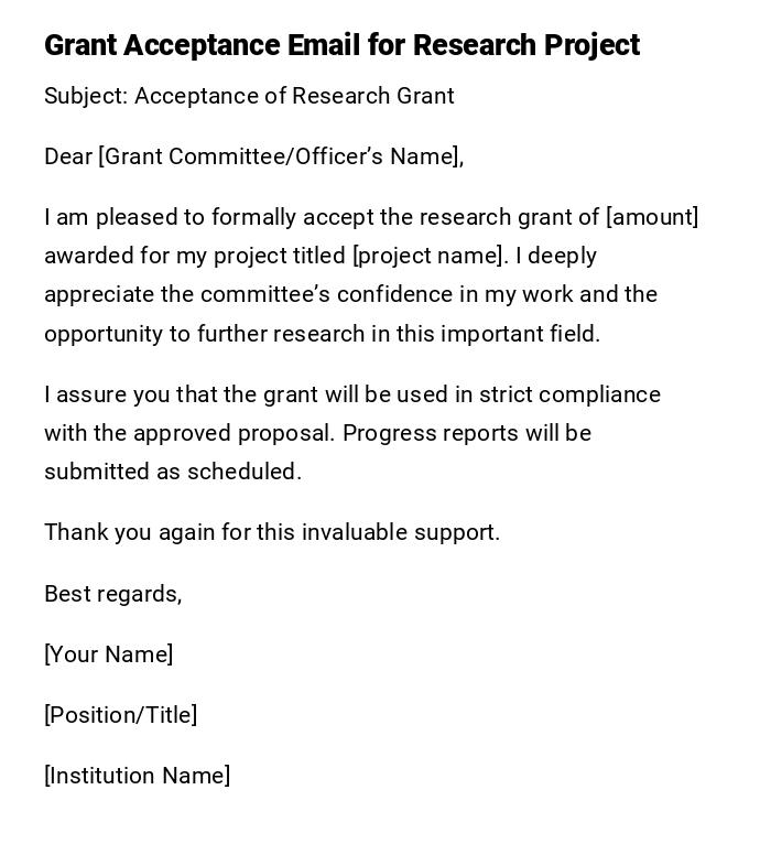 Grant Acceptance Email for Research Project