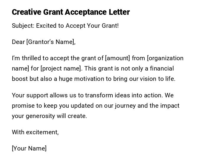 Creative Grant Acceptance Letter