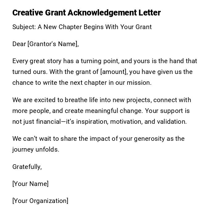 Creative Grant Acknowledgement Letter
