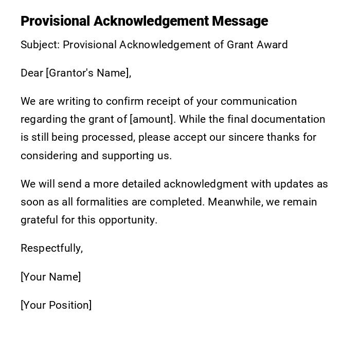 Provisional Acknowledgement Message