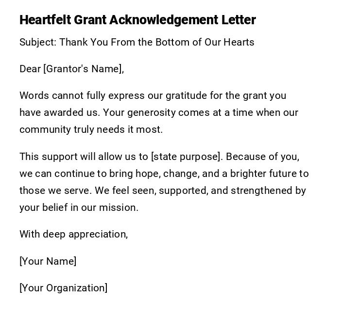 Heartfelt Grant Acknowledgement Letter